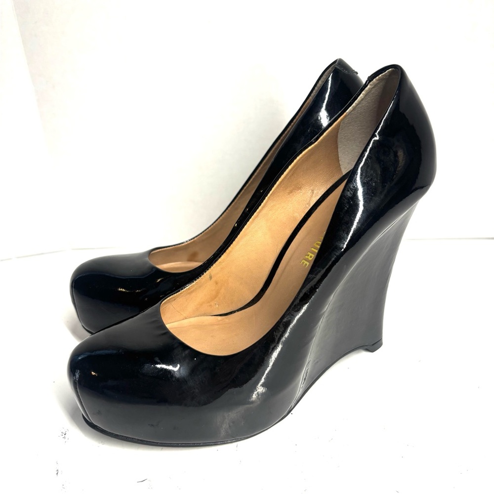 pour la victoire sleek platform shoes black patent wedge heels 7 whimsygoth punk - Picture 3 of 11
